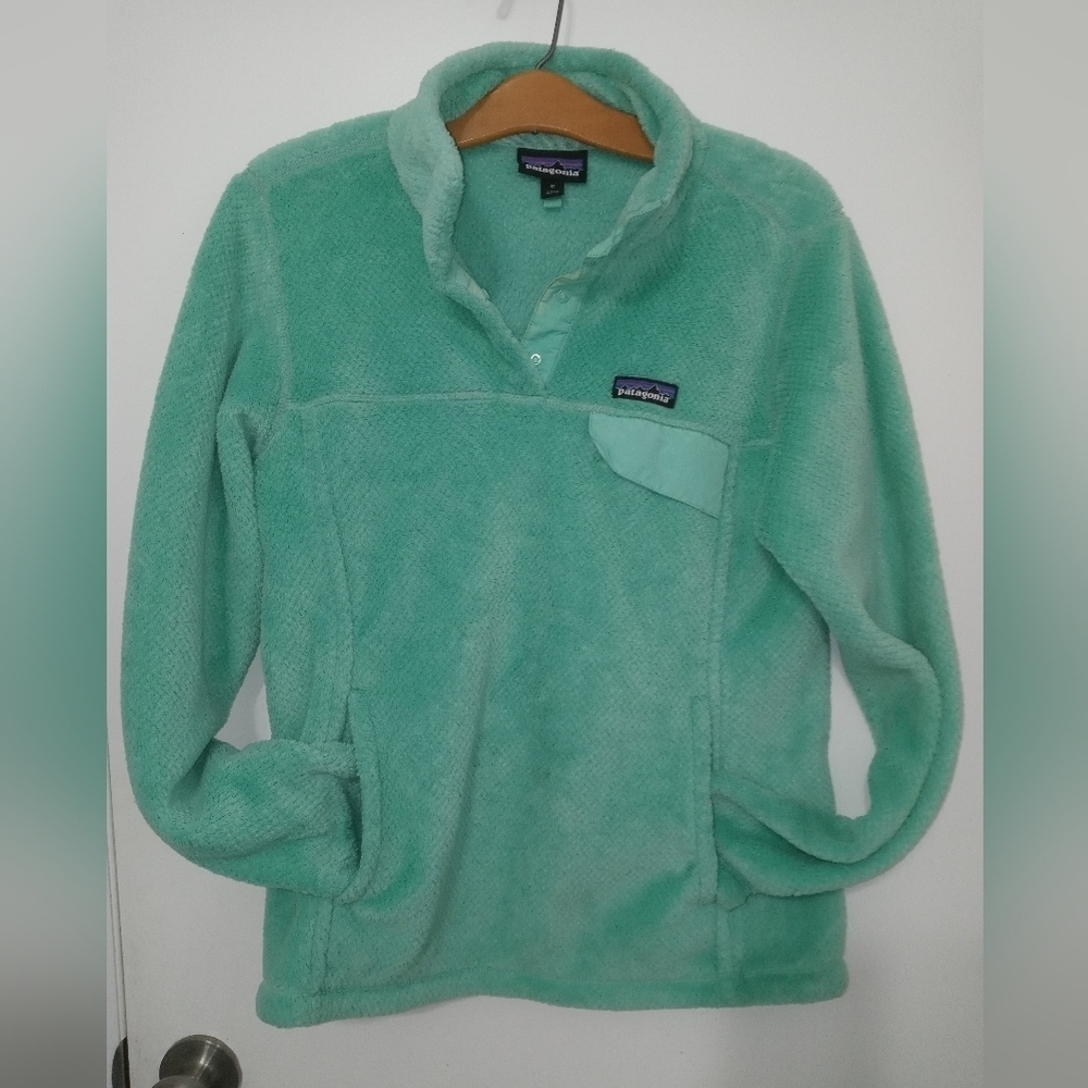 Patagonia worn wear sea green Fleece 1/4  Snap Polartec pullover w pockets M
